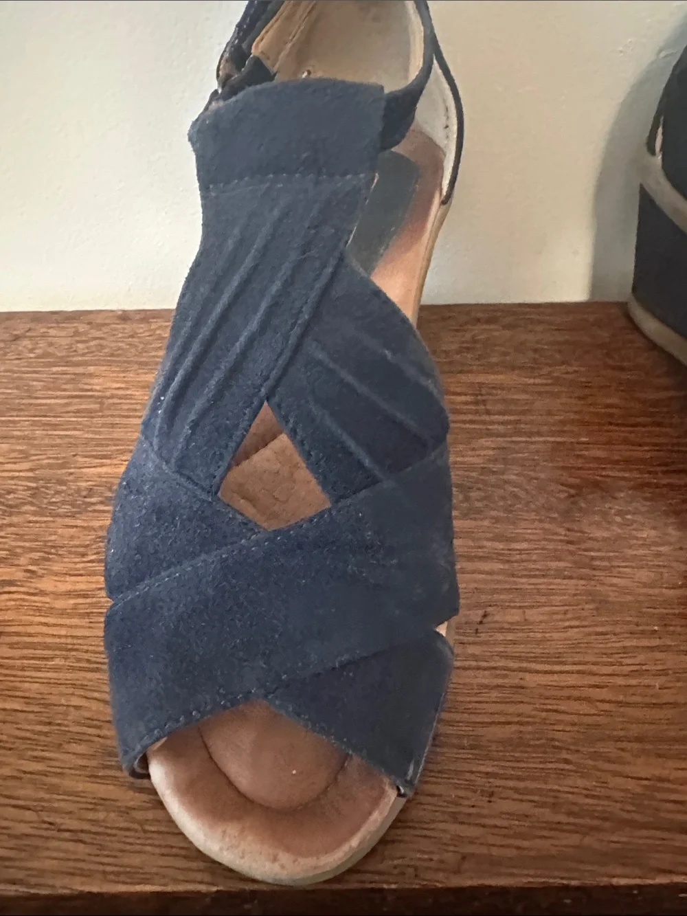Earth Navy Suede Knot Wedge Sandals